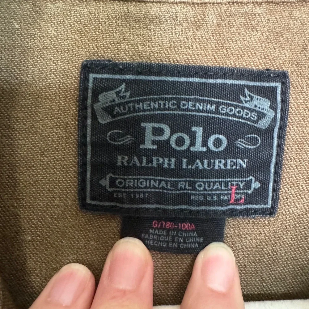 Polo Ralph Lauren Mens Cotton Denim Western Shirt L Brown Snap Front Cowboy